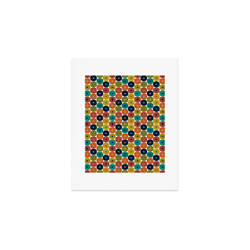Mid Century Modern Retro Atomic Future Pattern in Mid Mod Colors on Cream Art Print Gallery Image 1