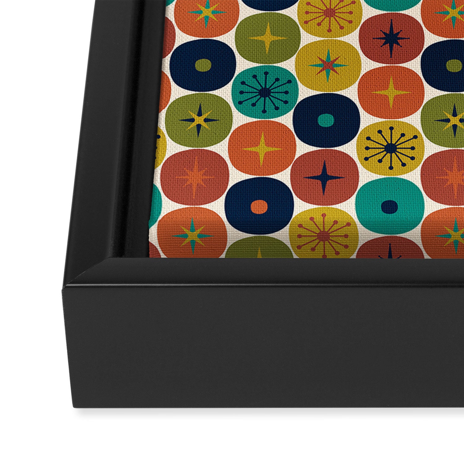 Mid Century Modern Retro Atomic Future Pattern in Mid Mod Colors on Cream Framed Canvas Print Gallery Image 3