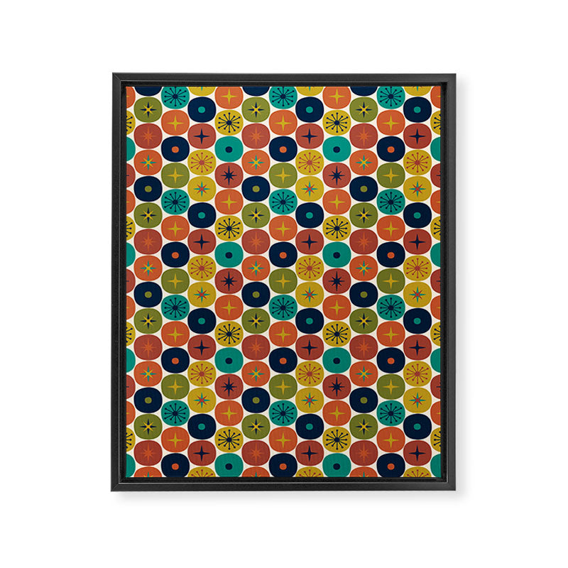 Mid Century Modern Retro Atomic Future Pattern in Mid Mod Colors on Cream Framed Canvas Print Gallery Image 8
