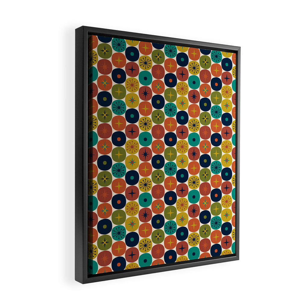 Mid Century Modern Retro Atomic Future Pattern in Mid Mod Colors on Cream Framed Canvas Print Gallery Image 2