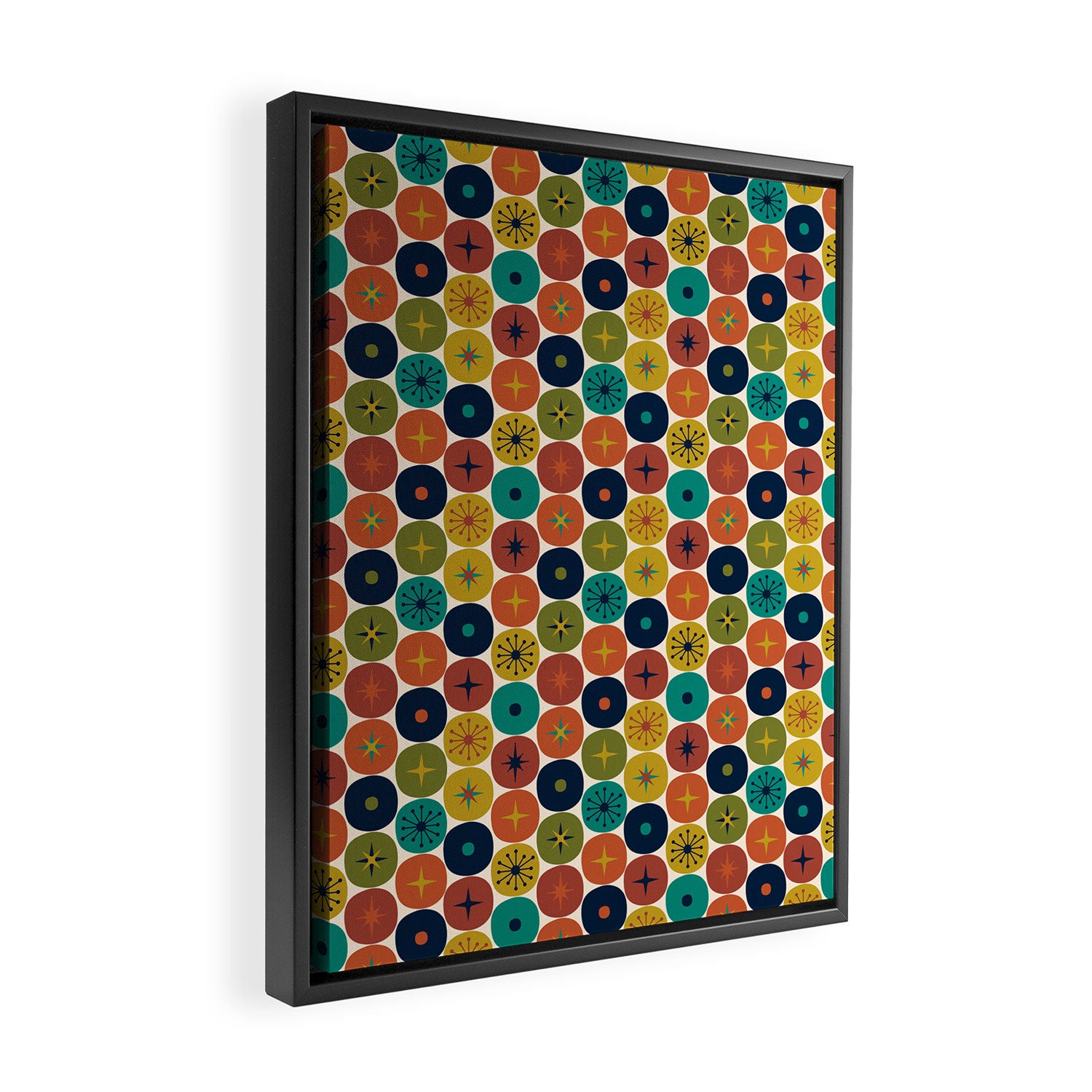 Mid Century Modern Retro Atomic Future Pattern in Mid Mod Colors on Cream Framed Canvas Print Gallery Image 2