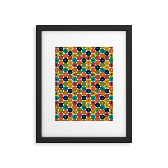 Mid Century Modern Retro Atomic Future Pattern in Mid Mod Colors on Cream Framed Art Print Gallery Image 1