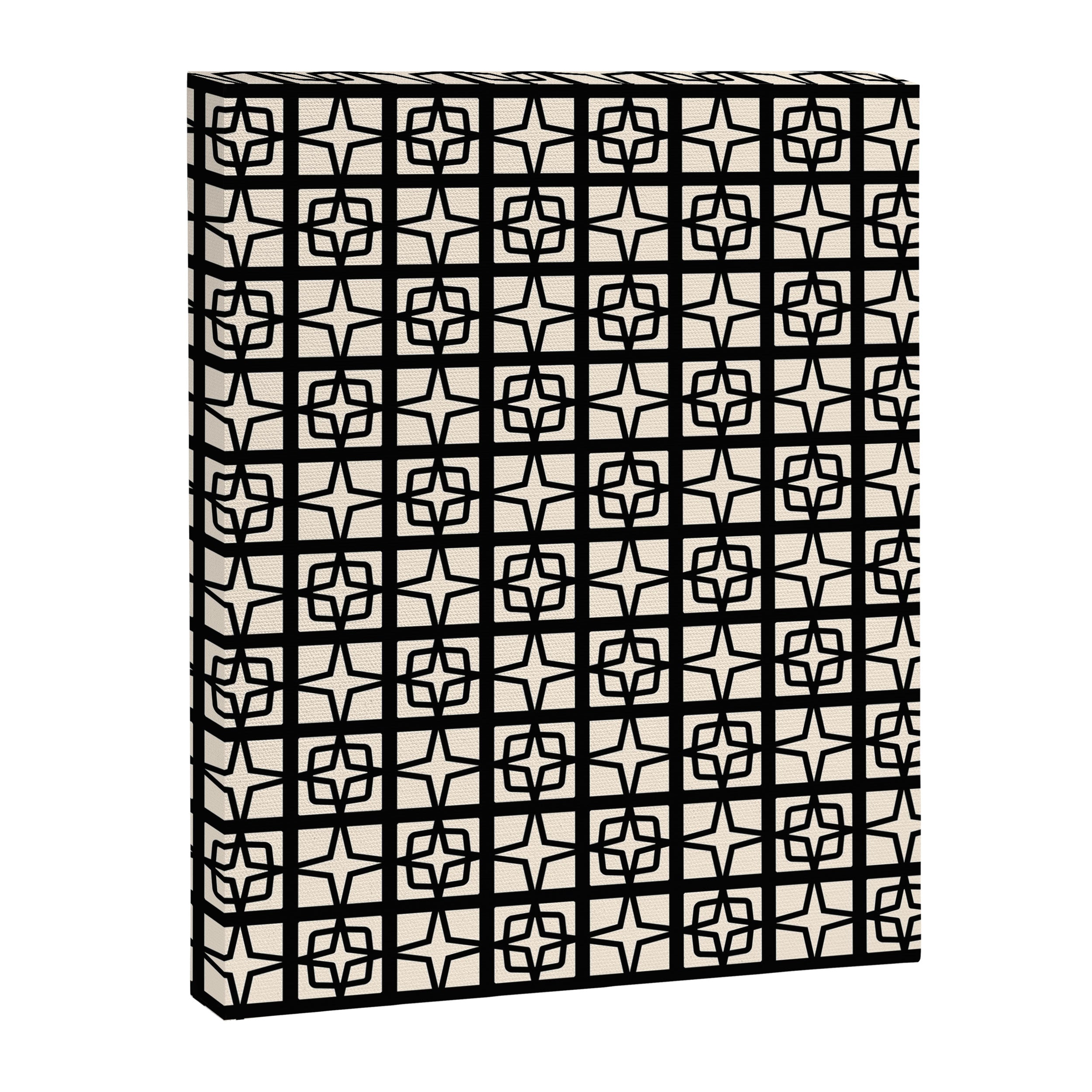 Mid Century Modern Retro Atomic Star Tiles Geometric Pattern Black and Almond Cream Canvas Print Gallery Image 8