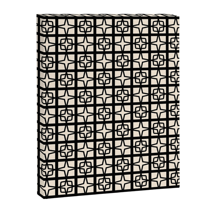 Mid Century Modern Retro Atomic Star Tiles Geometric Pattern Black and Almond Cream Canvas Print Gallery Image 1