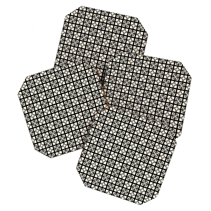 Mid Century Modern Retro Atomic Star Tiles Geometric Pattern Black and Almond Cream Coaster Gallery Image 1