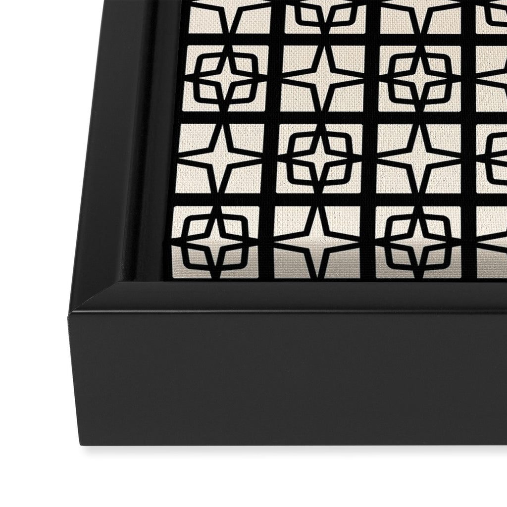 Mid Century Modern Retro Atomic Star Tiles Geometric Pattern Black and Almond Cream Framed Canvas Print Gallery Image 3