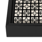 Mid Century Modern Retro Atomic Star Tiles Geometric Pattern Black and Almond Cream Framed Canvas Print Gallery Image 3