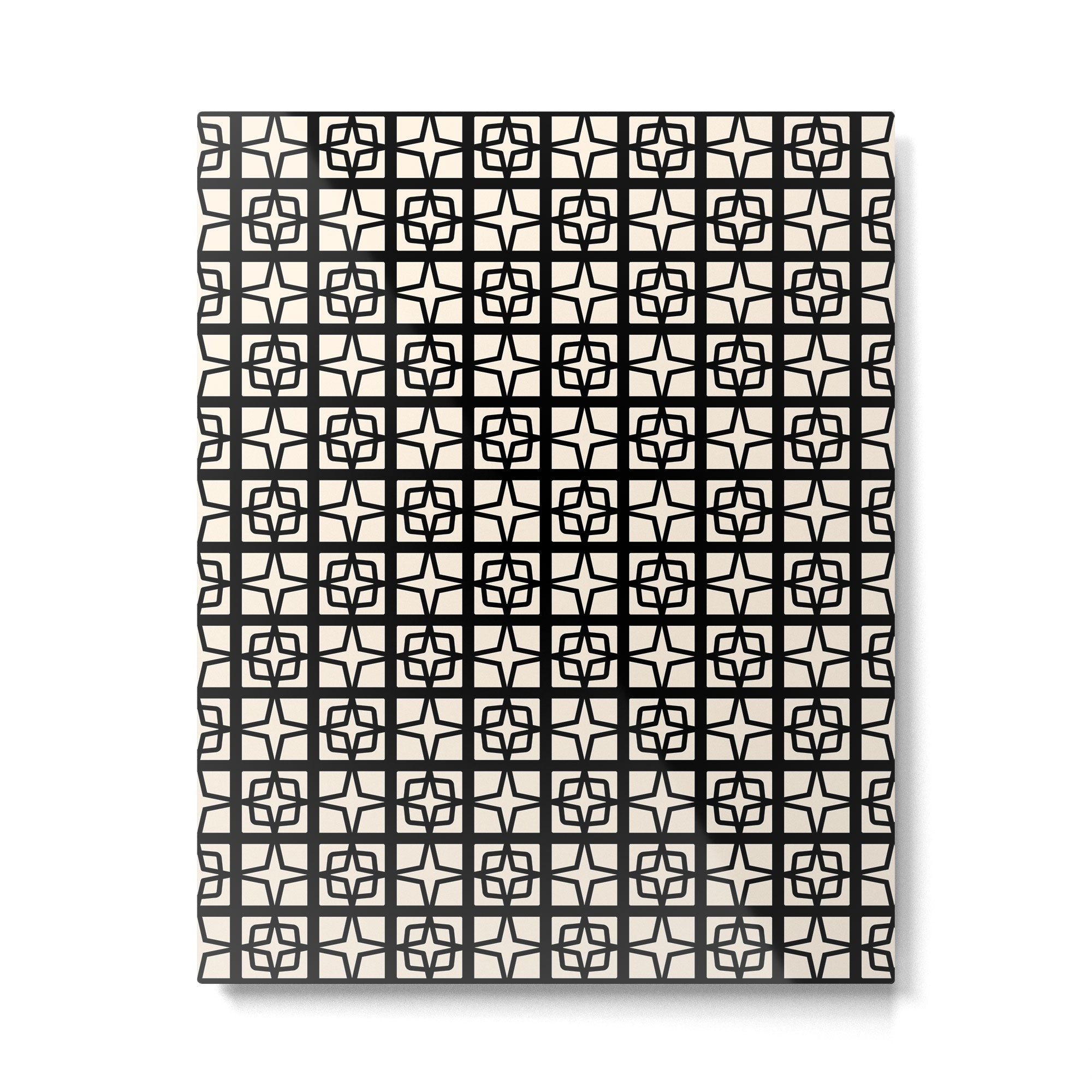 Mid Century Modern Retro Atomic Star Tiles Geometric Pattern Black and Almond Cream Metal Print Gallery Image 6