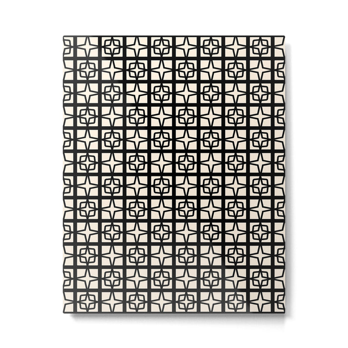 Mid Century Modern Retro Atomic Star Tiles Geometric Pattern Black and Almond Cream Metal Print Gallery Image 1