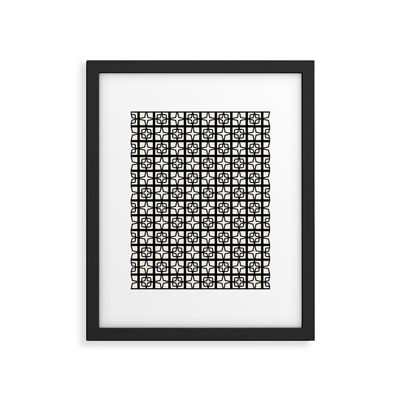 Mid Century Modern Retro Atomic Star Tiles Geometric Pattern Black and Almond Cream Framed Art Print Gallery Image 6