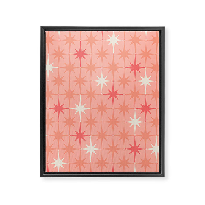 Mid Century Modern Retro Atomic Stars Pattern in Pink Peach Tones Framed Canvas Print Gallery Image 1