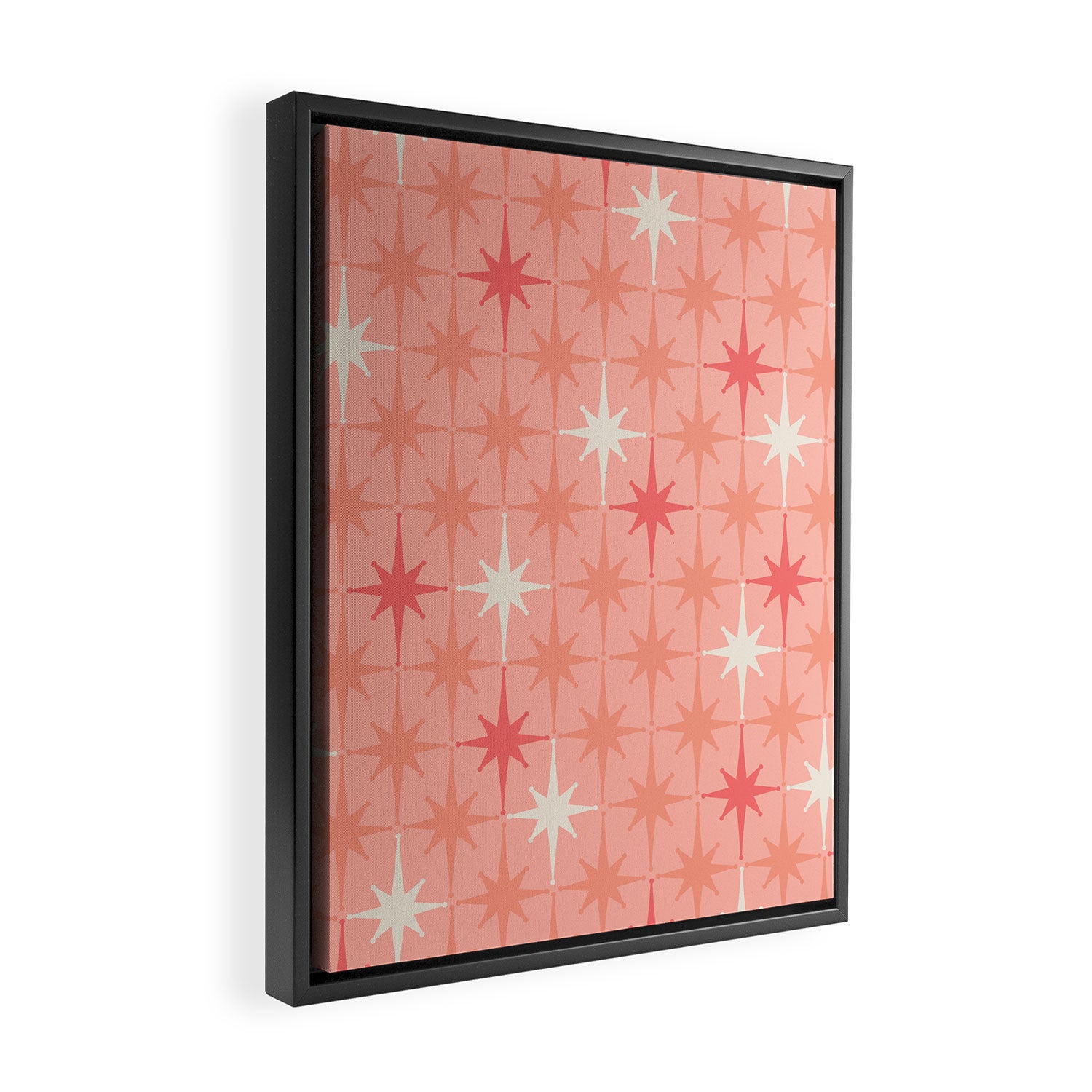 Mid Century Modern Retro Atomic Stars Pattern in Pink Peach Tones Framed Canvas Print Gallery Image 2