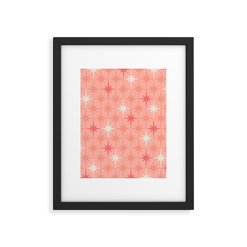 Mid Century Modern Retro Atomic Stars Pattern in Pink Peach Tones Framed Art Print Gallery Image 5