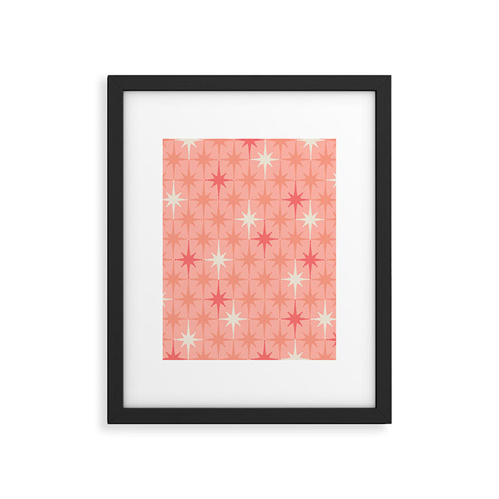 Mid Century Modern Retro Atomic Stars Pattern in Pink Peach Tones Framed Art Print Gallery Image 1