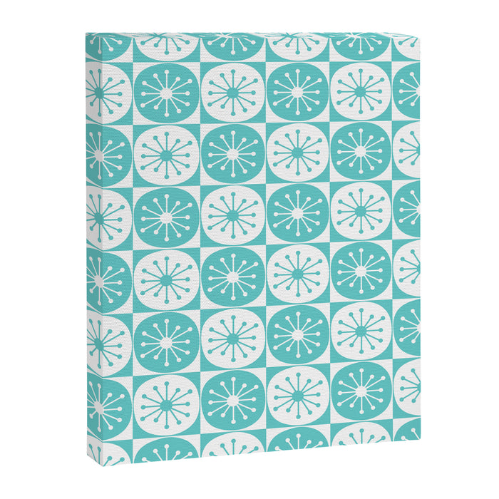 Mid Century Modern Retro Checkered Atomic Dots Pattern in Medium Turquoise and White Canvas Print Gallery Image 1