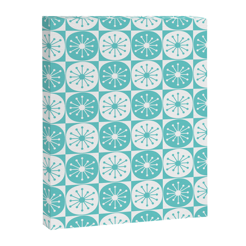 Mid Century Modern Retro Checkered Atomic Dots Pattern in Medium Turquoise and White Canvas Print Gallery Image 8
