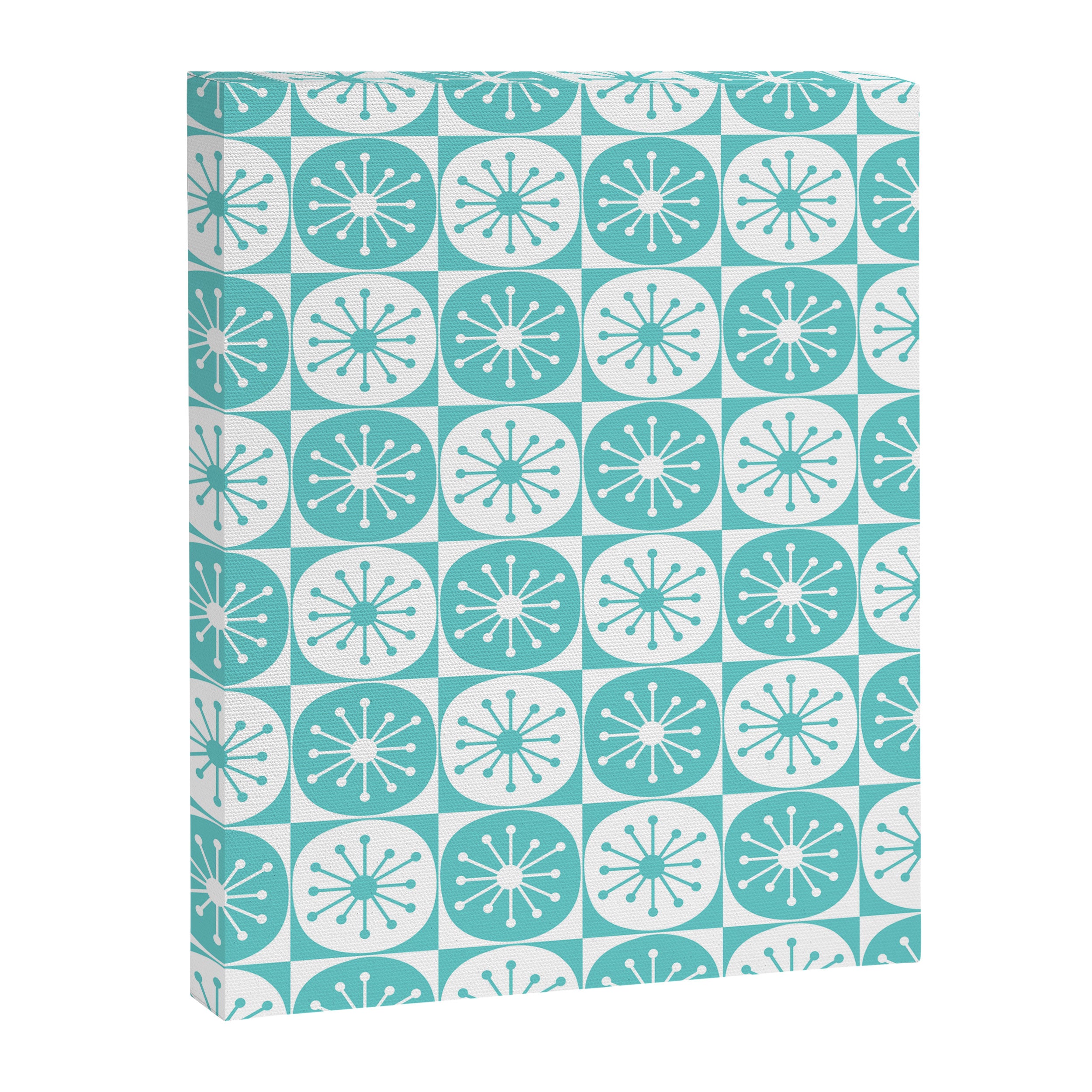 Mid Century Modern Retro Checkered Atomic Dots Pattern in Medium Turquoise and White Canvas Print Gallery Image 8