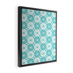 Mid Century Modern Retro Checkered Atomic Dots Pattern in Medium Turquoise and White Framed Canvas Print Gallery Image 2