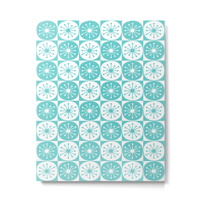 Mid Century Modern Retro Checkered Atomic Dots Pattern in Medium Turquoise and White Metal Print Gallery Image 1