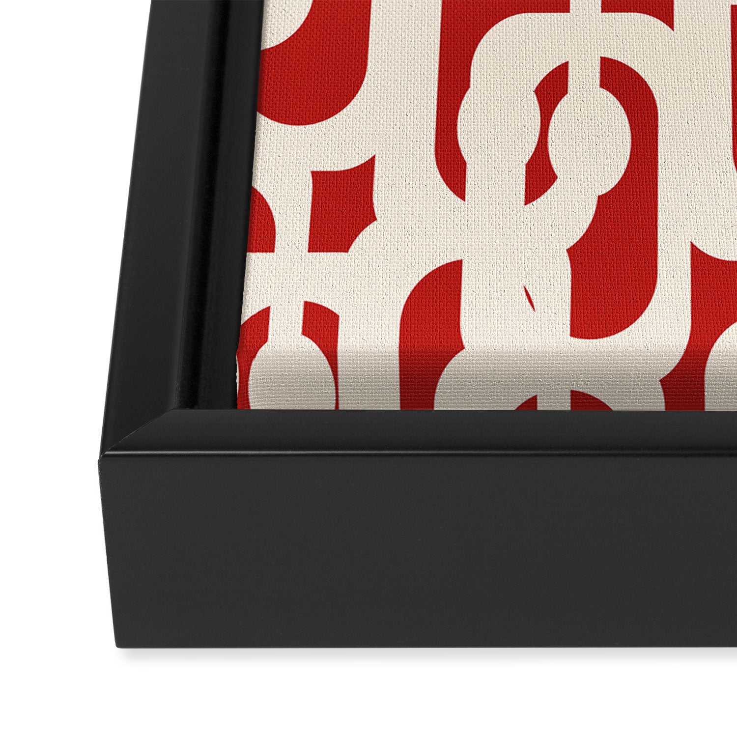 Mid Century Modern Retro Contemporary Loop Pattern in Red and Cream Framed Canvas Print Gallery Image 3