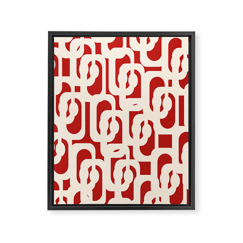 Mid Century Modern Retro Contemporary Loop Pattern in Red and Cream Framed Canvas Print Gallery Image 8