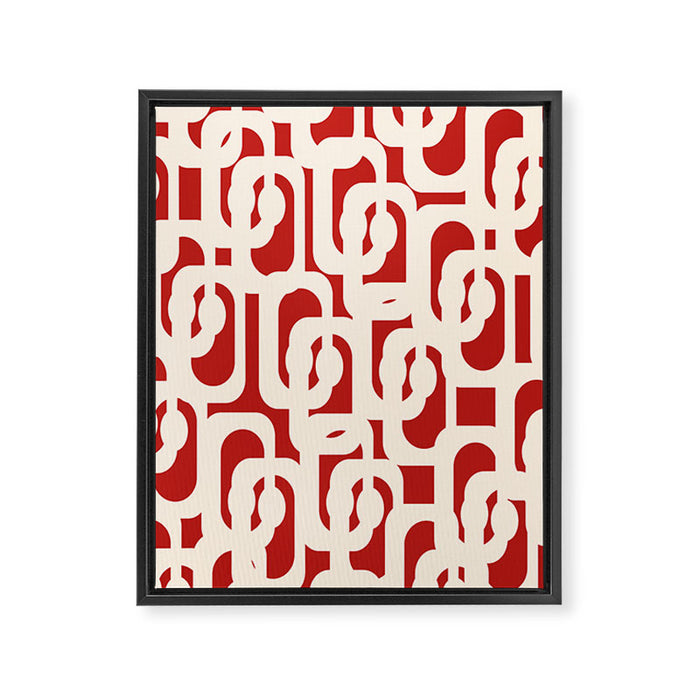 Mid Century Modern Retro Contemporary Loop Pattern in Red and Cream Framed Canvas Print Gallery Image 1
