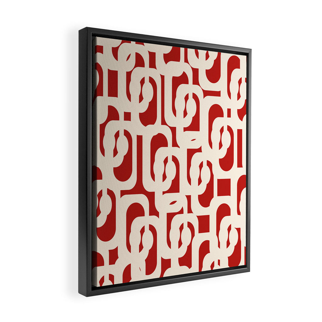 Mid Century Modern Retro Contemporary Loop Pattern in Red and Cream Framed Canvas Print Gallery Image 2
