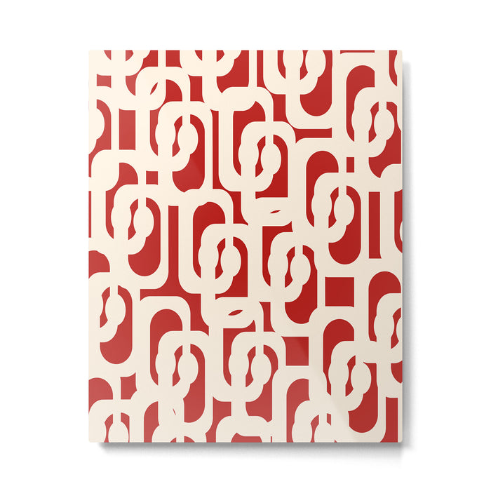 Mid Century Modern Retro Contemporary Loop Pattern in Red and Cream Metal Print Gallery Image 1
