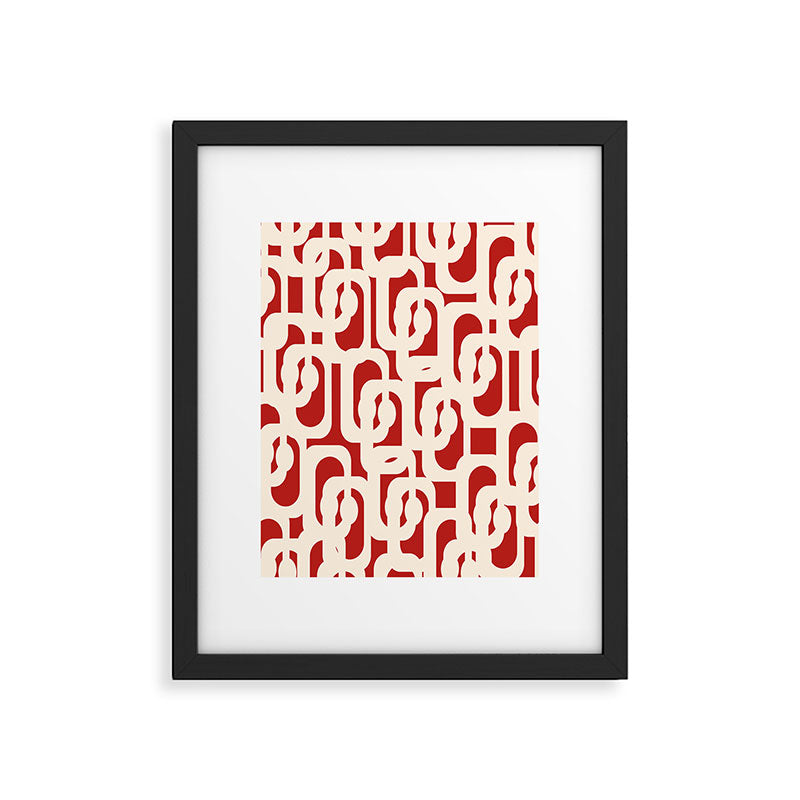 Mid Century Modern Retro Contemporary Loop Pattern in Red and Cream Framed Art Print Gallery Image 6