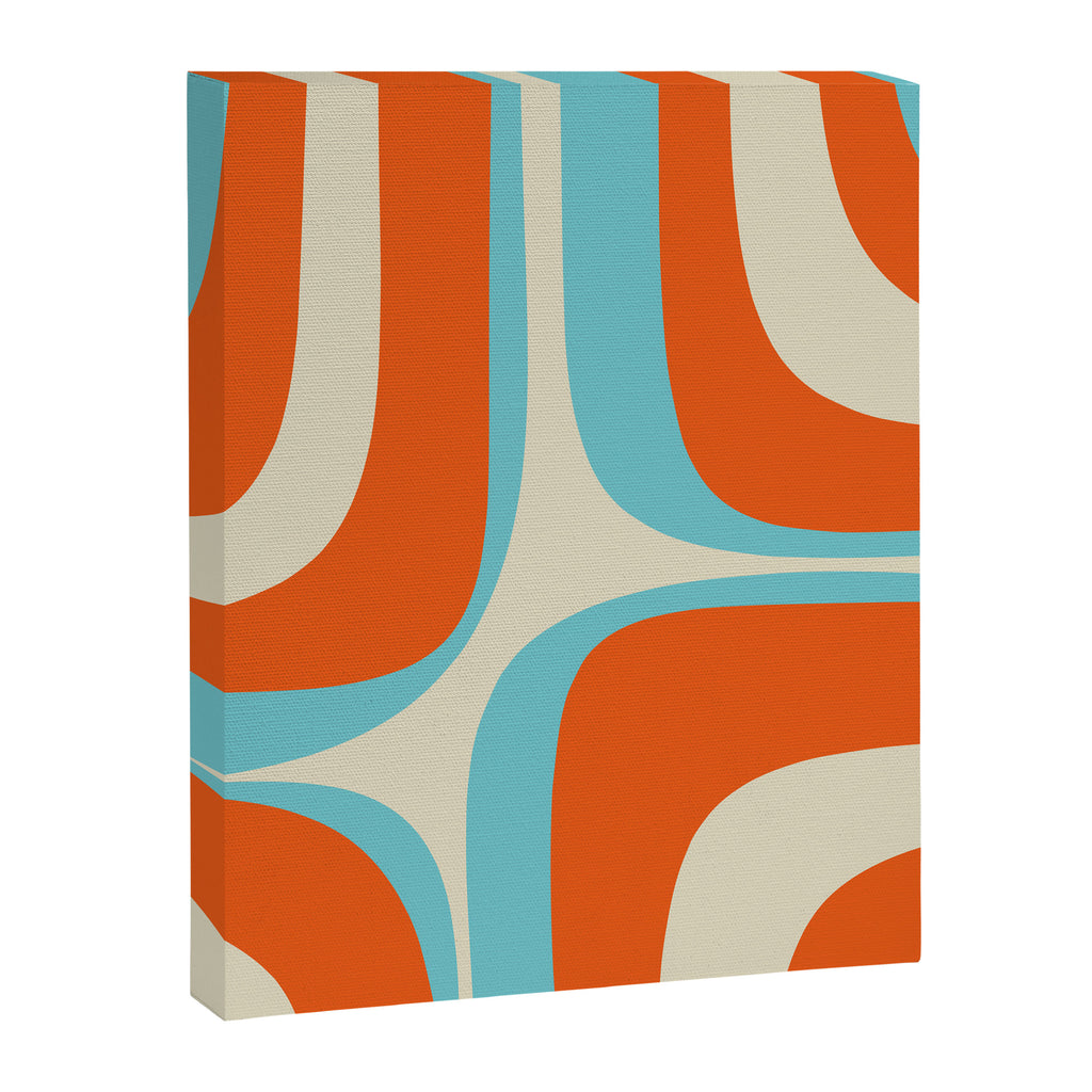 Mid Century Modern Retro Groove Modernist Abstract Pattern in Orange Blue Beige Canvas Print Gallery Image 6