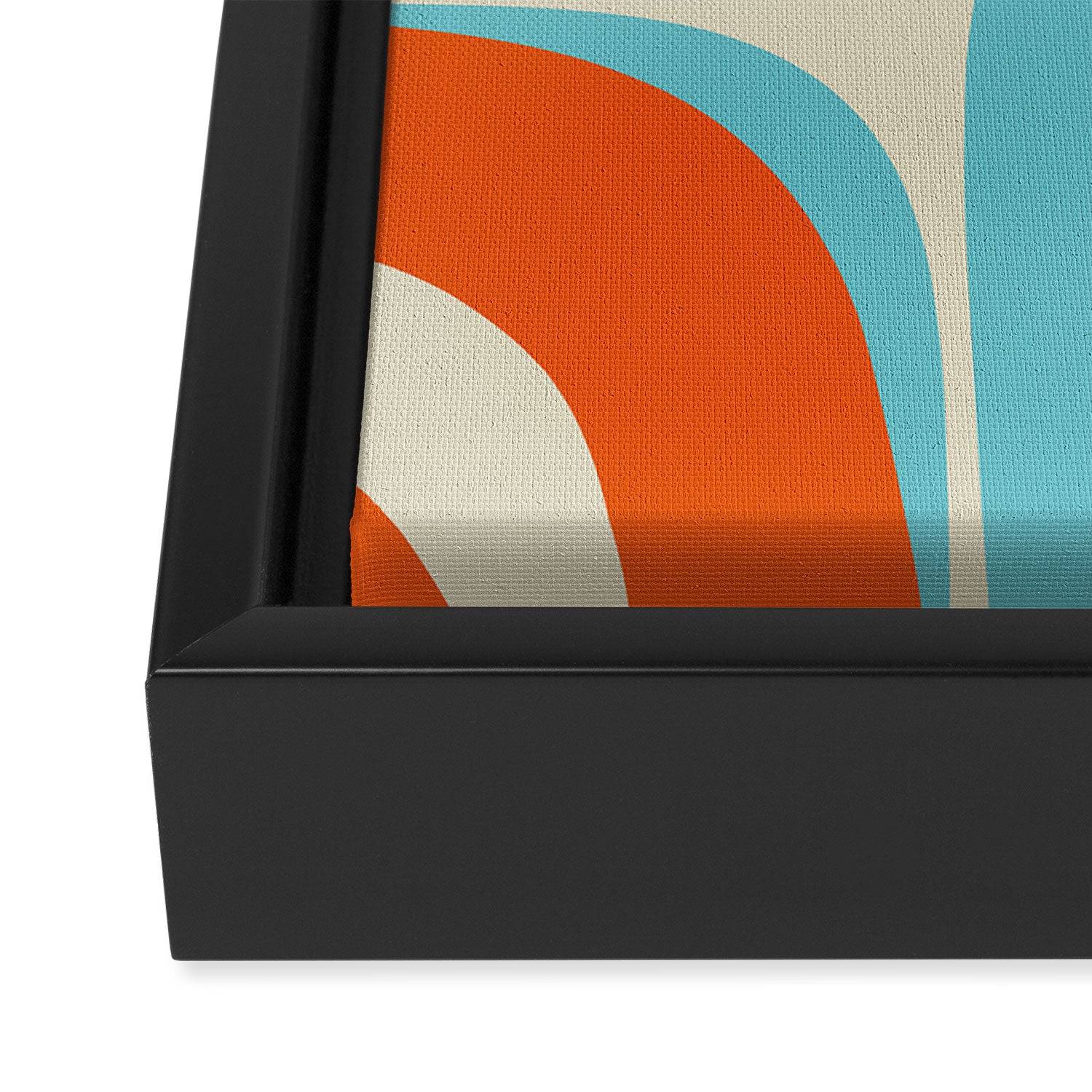 Mid Century Modern Retro Groove Modernist Abstract Pattern in Orange Blue Beige Framed Canvas Print Gallery Image 3
