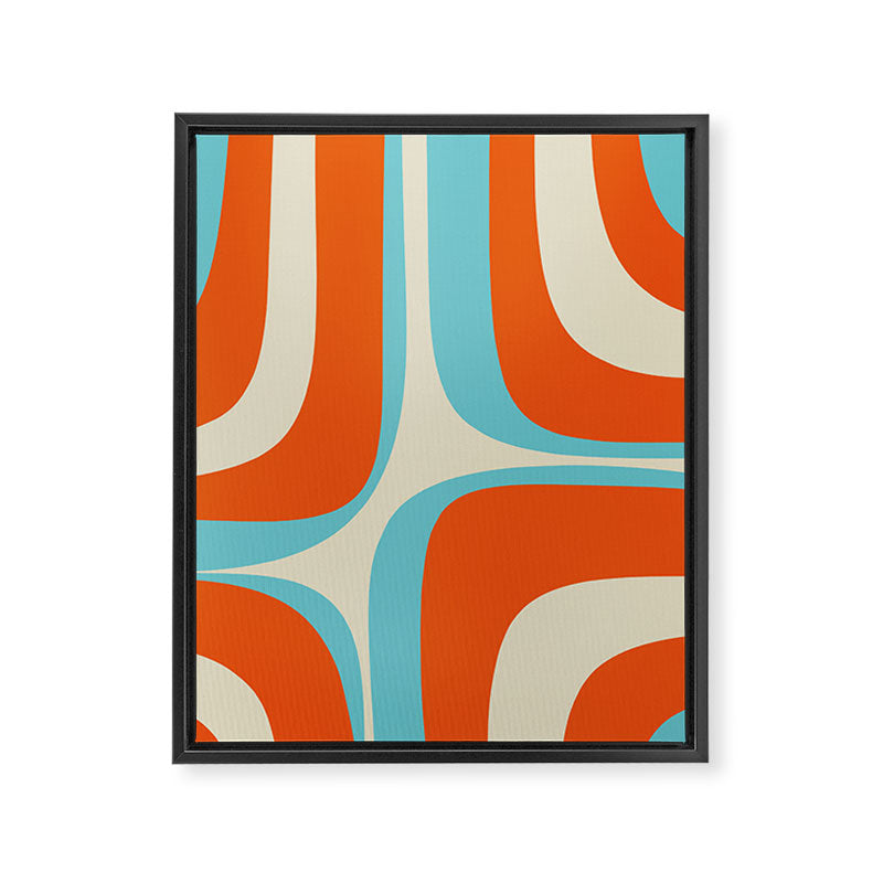 Mid Century Modern Retro Groove Modernist Abstract Pattern in Orange Blue Beige Framed Canvas Print Gallery Image 6