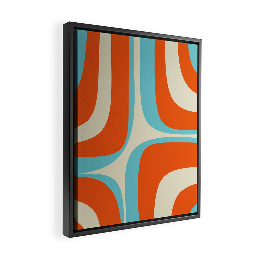 Mid Century Modern Retro Groove Modernist Abstract Pattern in Orange Blue Beige Framed Canvas Print Gallery Image 2