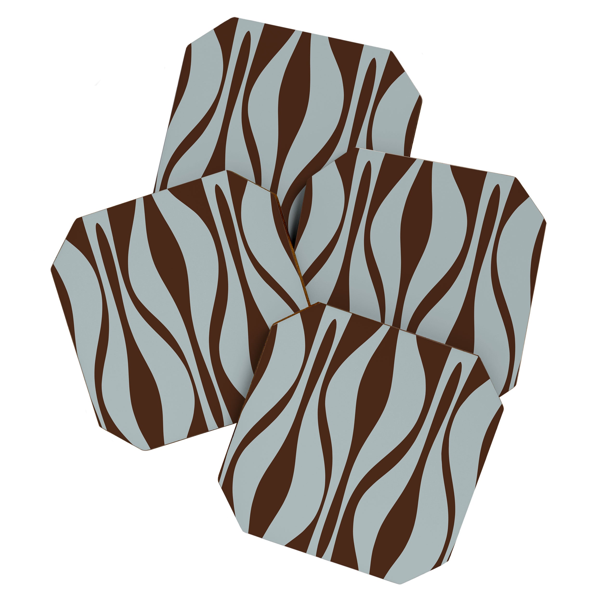 Mid Century Modern Retro Lounge Minimal Ogee Pattern in Light Blue-Gray and Dark Brown Coaster Gallery Image 1