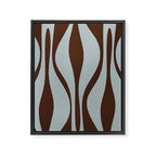 Mid Century Modern Retro Lounge Minimal Ogee Pattern in Light Blue-Gray and Dark Brown Framed Canvas Print Gallery Image 8
