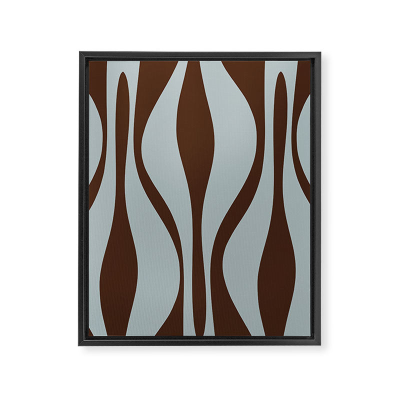 Mid Century Modern Retro Lounge Minimal Ogee Pattern in Light Blue-Gray and Dark Brown Framed Canvas Print Gallery Image 8