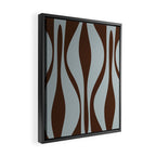 Mid Century Modern Retro Lounge Minimal Ogee Pattern in Light Blue-Gray and Dark Brown Framed Canvas Print Gallery Image 2