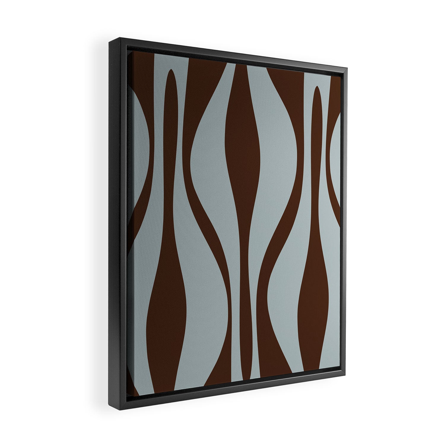 Mid Century Modern Retro Lounge Minimal Ogee Pattern in Light Blue-Gray and Dark Brown Framed Canvas Print Gallery Image 2