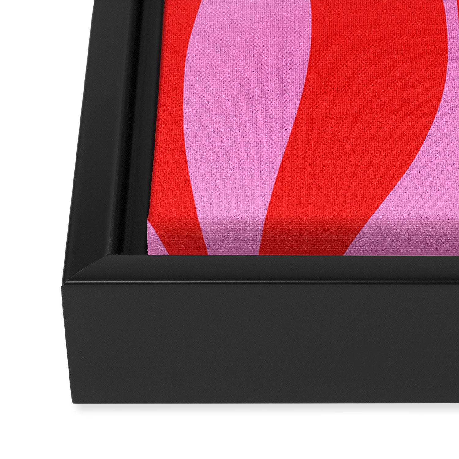 Mid Century Modern Retro Lounge Ogee Pattern in Preppy Pink and Red Framed Canvas Print Gallery Image 3