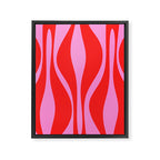 Mid Century Modern Retro Lounge Ogee Pattern in Preppy Pink and Red Framed Canvas Print Gallery Image 8
