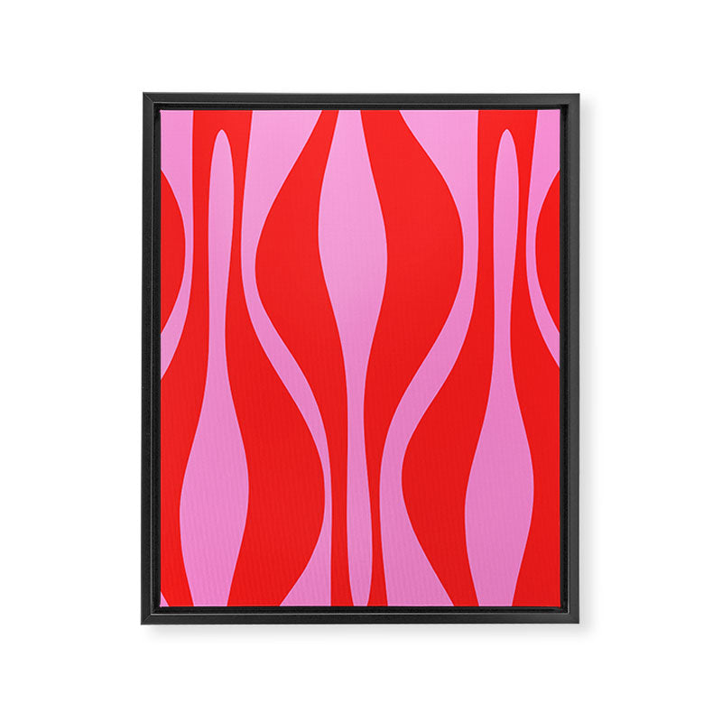 Mid Century Modern Retro Lounge Ogee Pattern in Preppy Pink and Red Framed Canvas Print Gallery Image 8