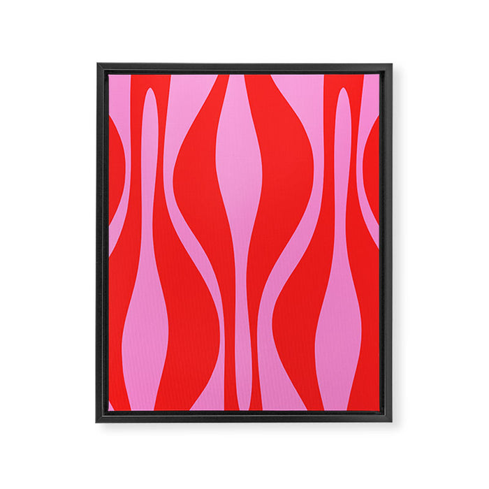 Mid Century Modern Retro Lounge Ogee Pattern in Preppy Pink and Red Framed Canvas Print Gallery Image 1