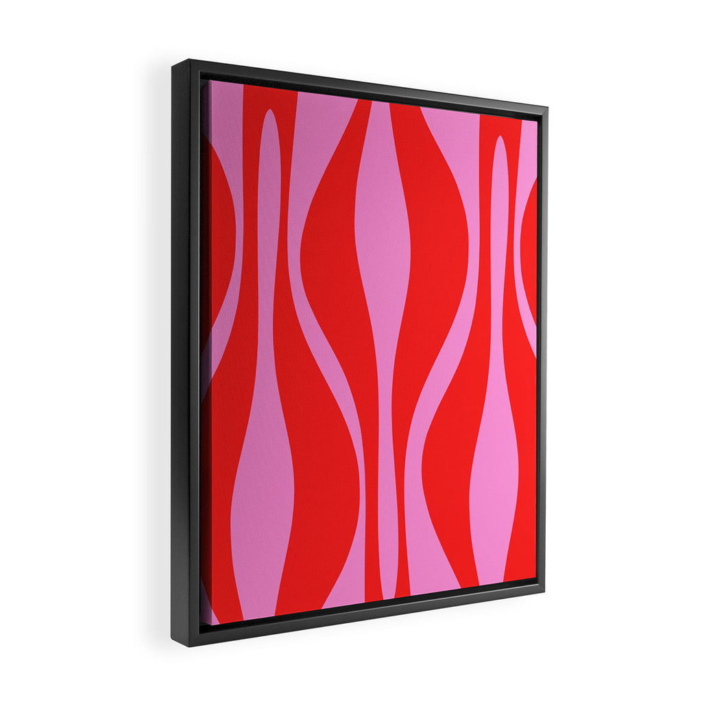 Mid Century Modern Retro Lounge Ogee Pattern in Preppy Pink and Red Framed Canvas Print Gallery Image 2