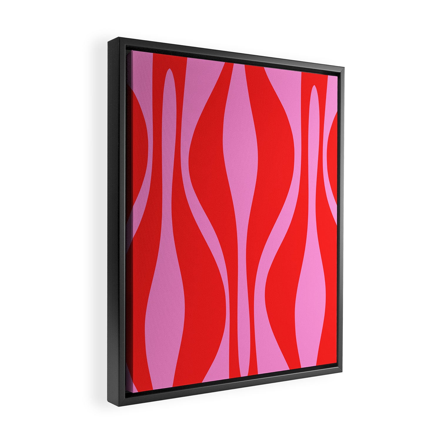 Mid Century Modern Retro Lounge Ogee Pattern in Preppy Pink and Red Framed Canvas Print Gallery Image 2