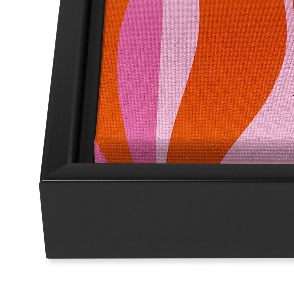 Mid Century Modern Retro Lounge Ogee Pattern in Red Orange and Hot Pink Framed Canvas Print Gallery Image 3