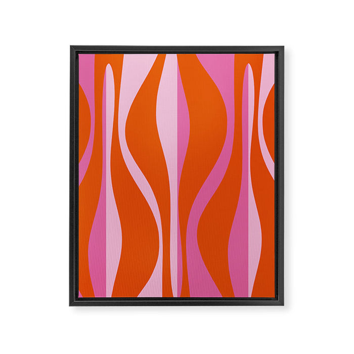 Mid Century Modern Retro Lounge Ogee Pattern in Red Orange and Hot Pink Framed Canvas Print Gallery Image 1