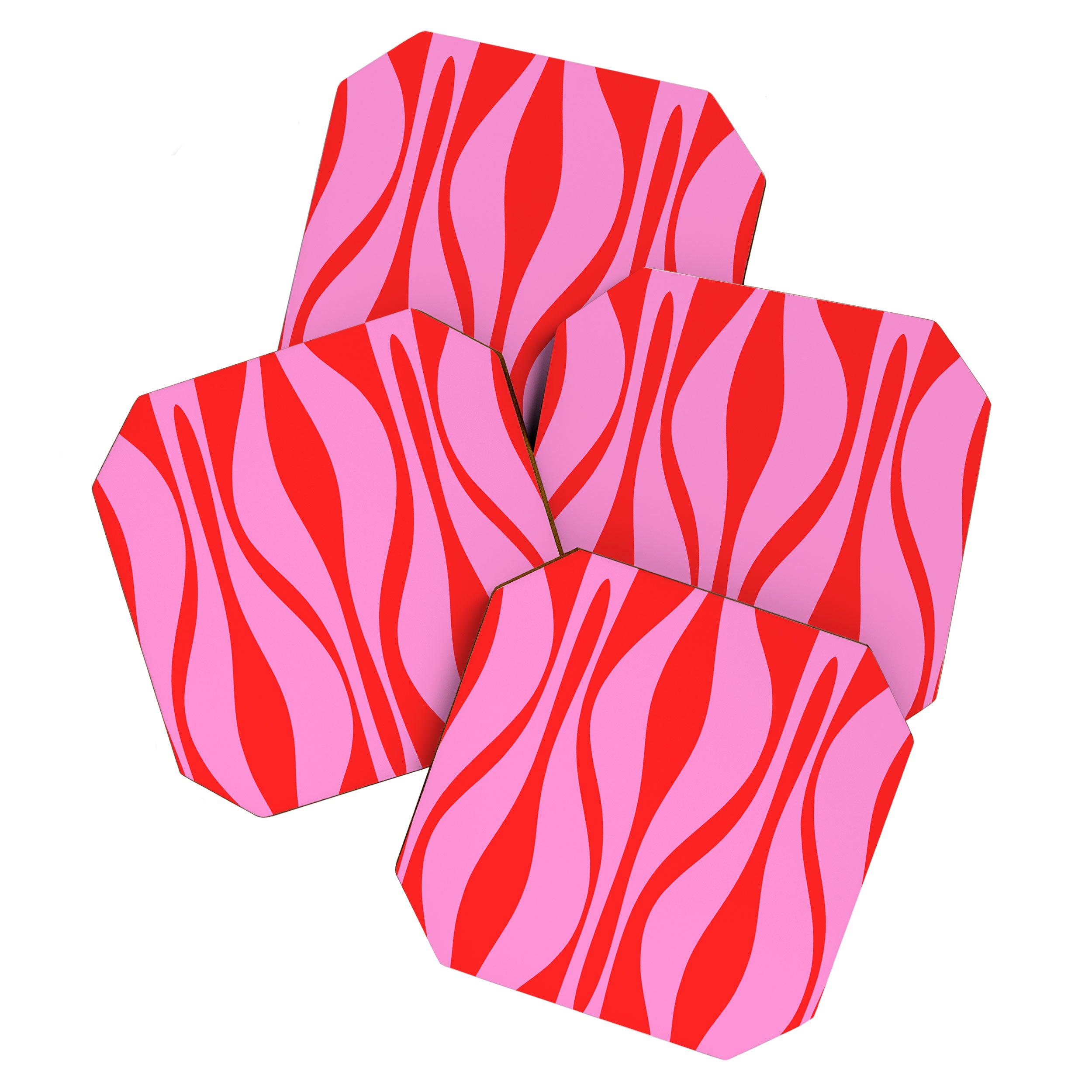 Mid Century Modern Retro Lounge Ogee Pattern Preppy Pink and Red Coaster Gallery Image 1