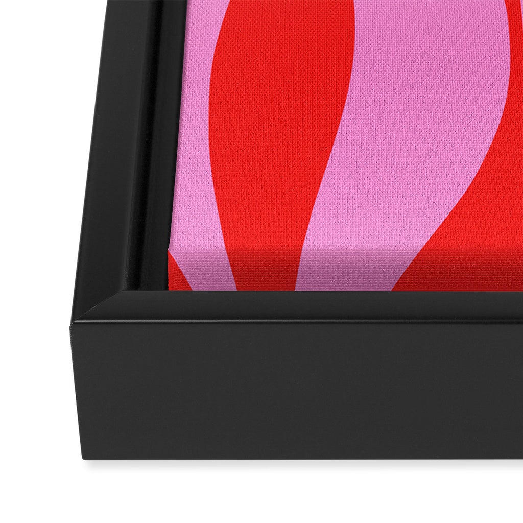 Mid Century Modern Retro Lounge Ogee Pattern Preppy Pink and Red Framed Canvas Print Gallery Image 3