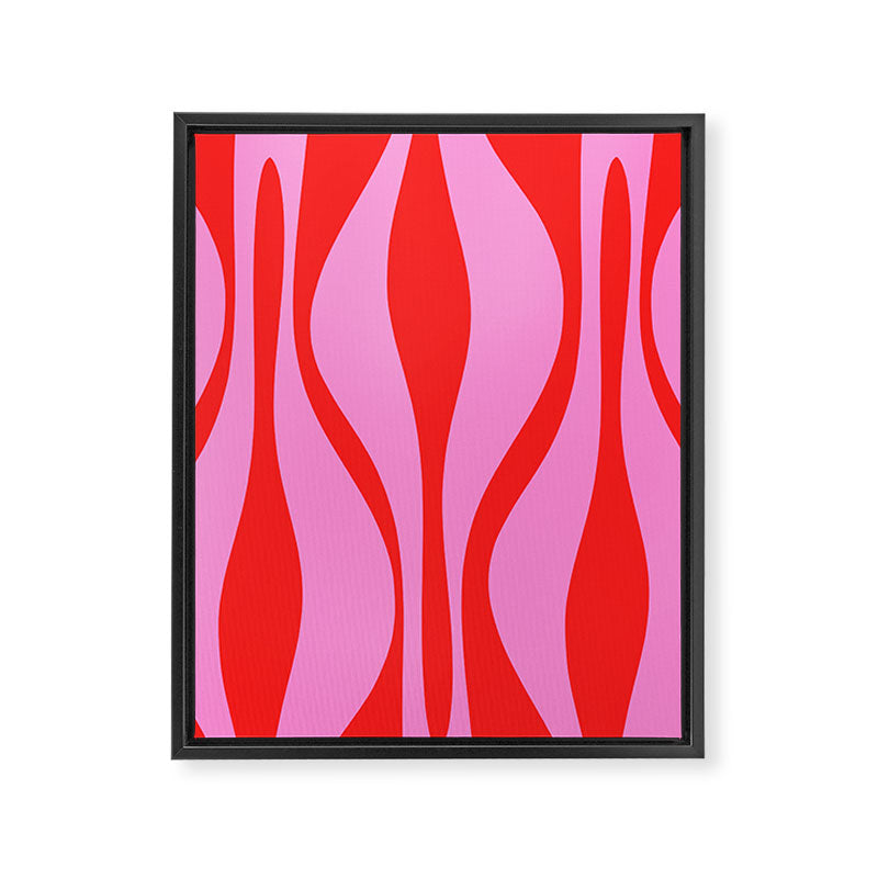 Mid Century Modern Retro Lounge Ogee Pattern Preppy Pink and Red Framed Canvas Print Gallery Image 8