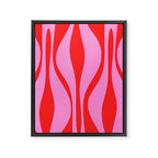 Mid Century Modern Retro Lounge Ogee Pattern Preppy Pink and Red Framed Canvas Print Gallery Image 8